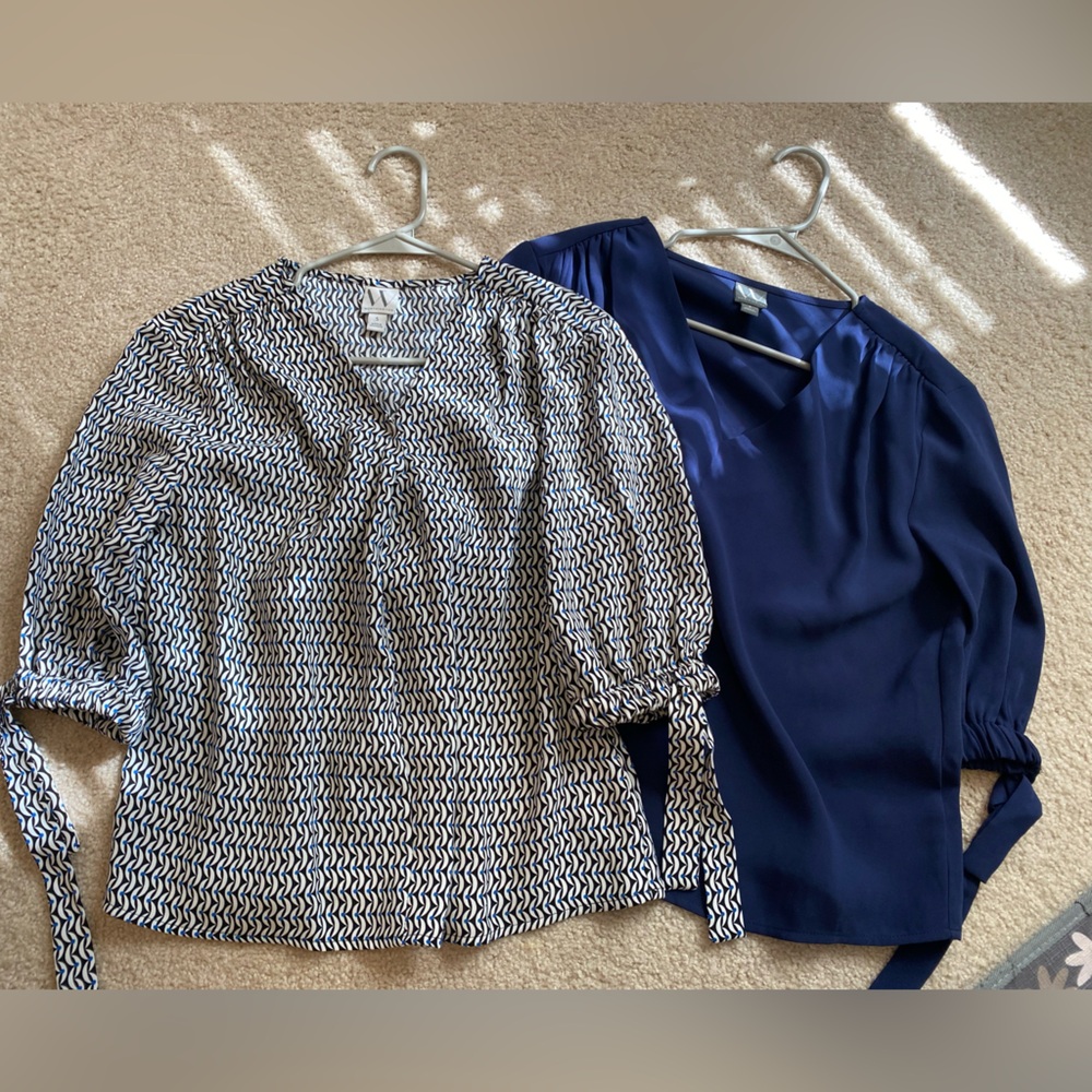 Elegant Women's Tops - Navy and Black/Blue Patterned by Worthington Size S